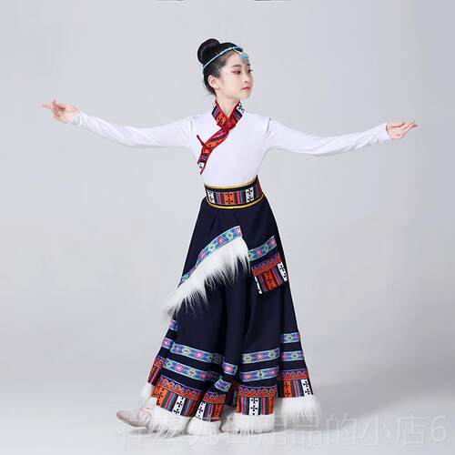 高档儿童藏族舞蹈演出服习裙藏族次仁拉索童藏吉试祥热巴女鼓舞练