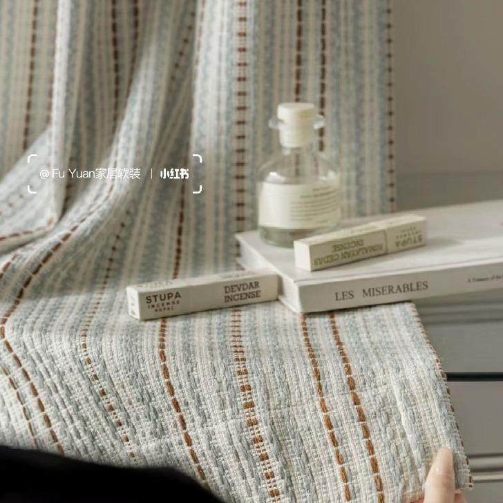 2024年新款轻奢复古中古蓝色条纹女生卧室飘窗客厅布帘多巴胺窗帘,五金/工具,五金工具箱/五金收纳箱,淘宝优惠券,粉丝福利购,淘宝优惠卷