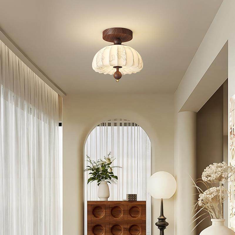 中古风印花布艺宋式复古床头小吊灯2025新款奶油走廊过道玄关灯具