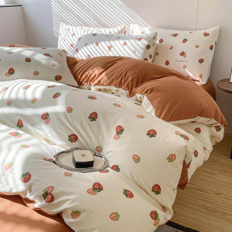 A类母婴级泡泡棉四件套田园风床单被套床上用品学生宿舍三件套批