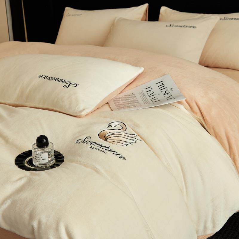 冬季牛奶天鹅绒床上四件套双面珊瑚宝宝绒被套床单床笠款加绒床品