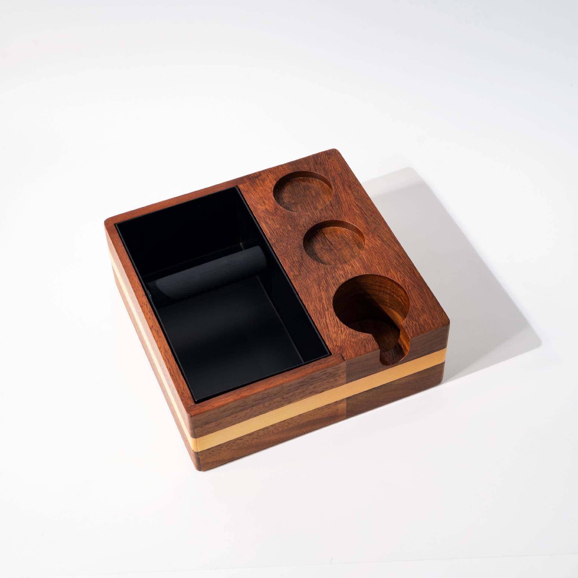 AG多功能实木敲渣盒敲渣桶一体式粉锤压粉器底座咖啡压粉三件套