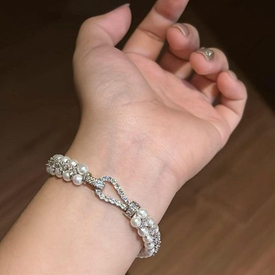 满钻正圆施家珍珠绳结手链女个性