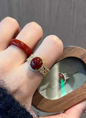 小红书同款南红佳人仿红宝石戒指