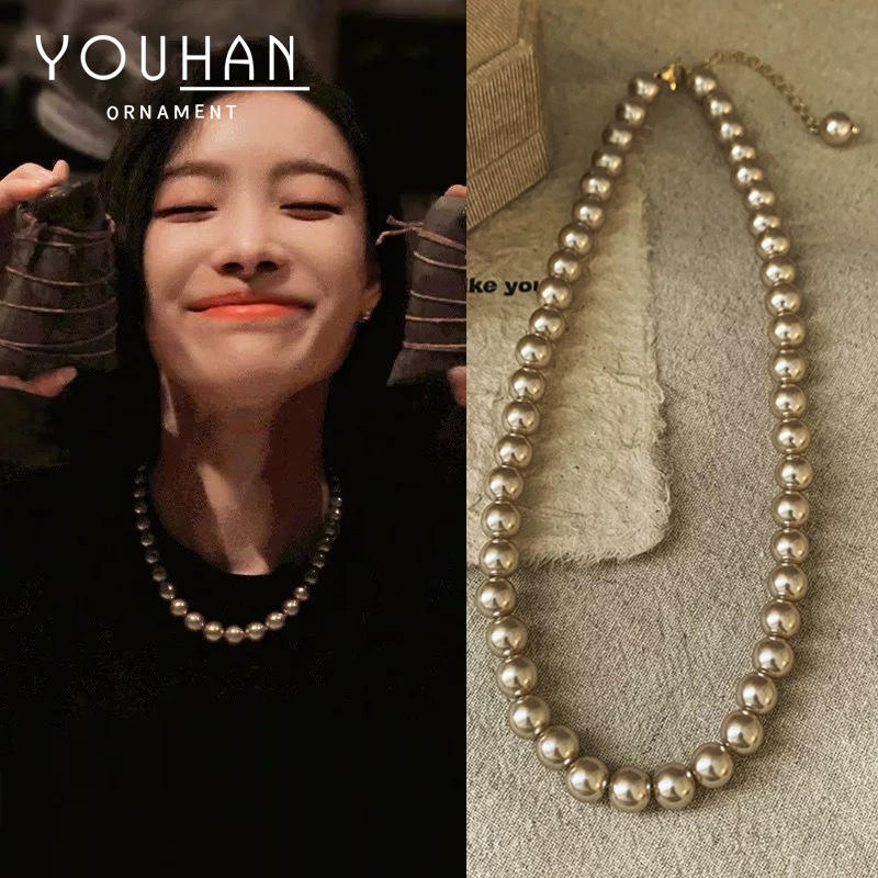 施家珍珠简约锆石项链复古轻奢风