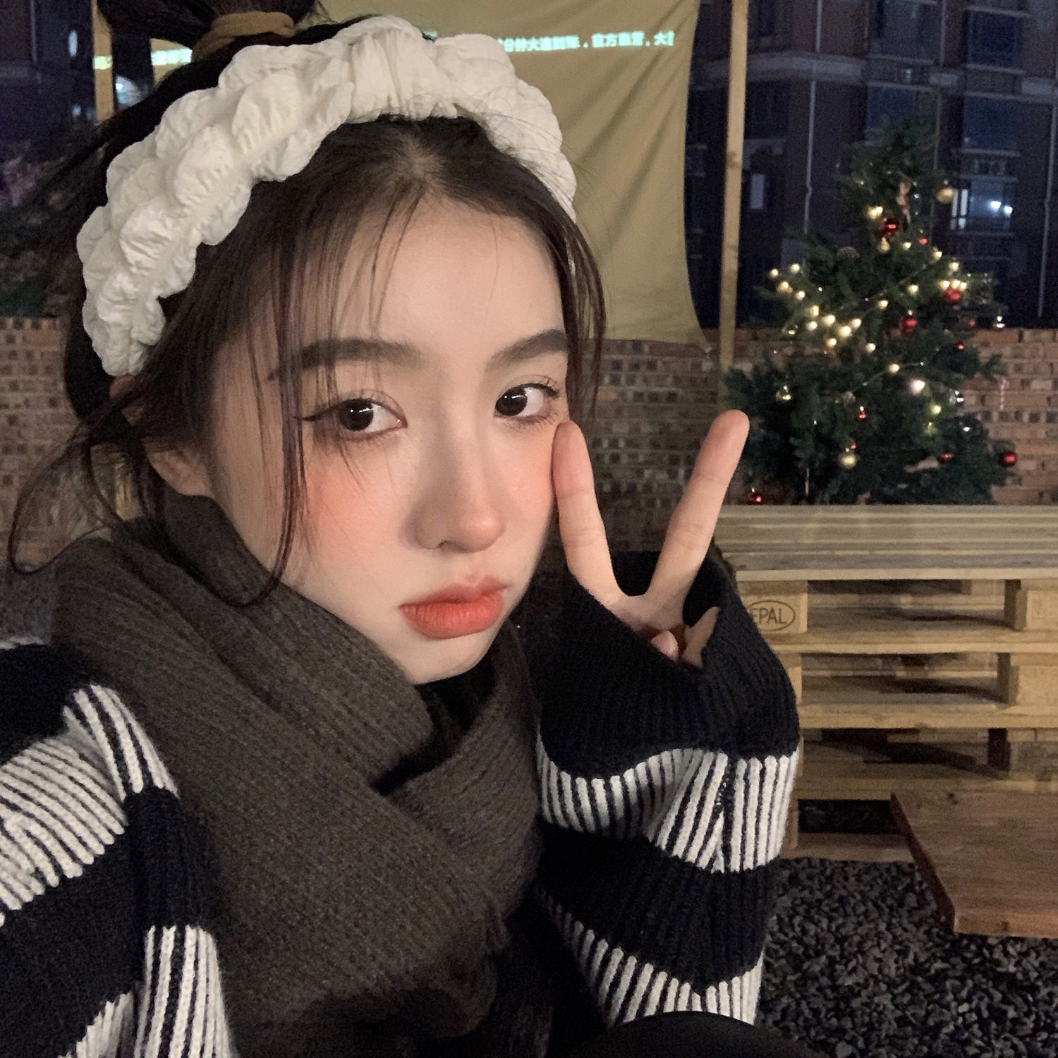 韩系气质纯色花边褶皱发箍女生