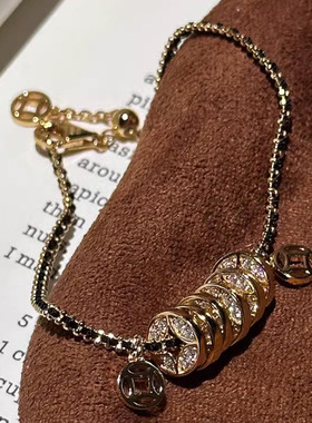 小红书爆款满钻金币黑金手链招财