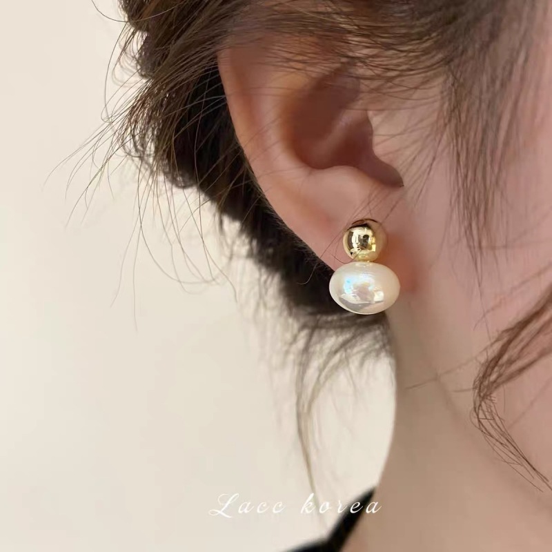 法式复古金豆豆耳钉小巧简约扁圆馒头珠耳饰时尚高级感焕彩耳环