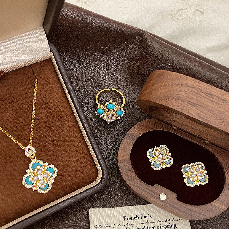 新中式四叶花微镶锆石珍珠项链