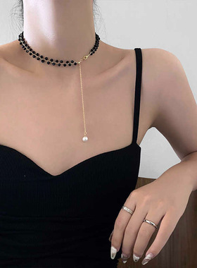 轻奢高级感黑色珍珠项链女小众