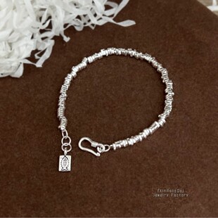 做旧鱼骨碎银子盘缠手链钱袋子镀厚银手串轻奢小众精致百搭高级女