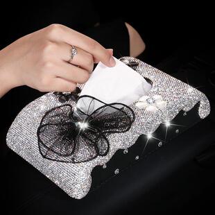 车载纸巾盒抽天鹅镶钻扶手箱座式汽车用品餐巾纸车用抽纸盒创意女