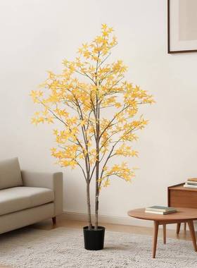 仿真绿植黄色多杆迷你枫树高端轻奢客厅室内假绿植枫树摆件装饰