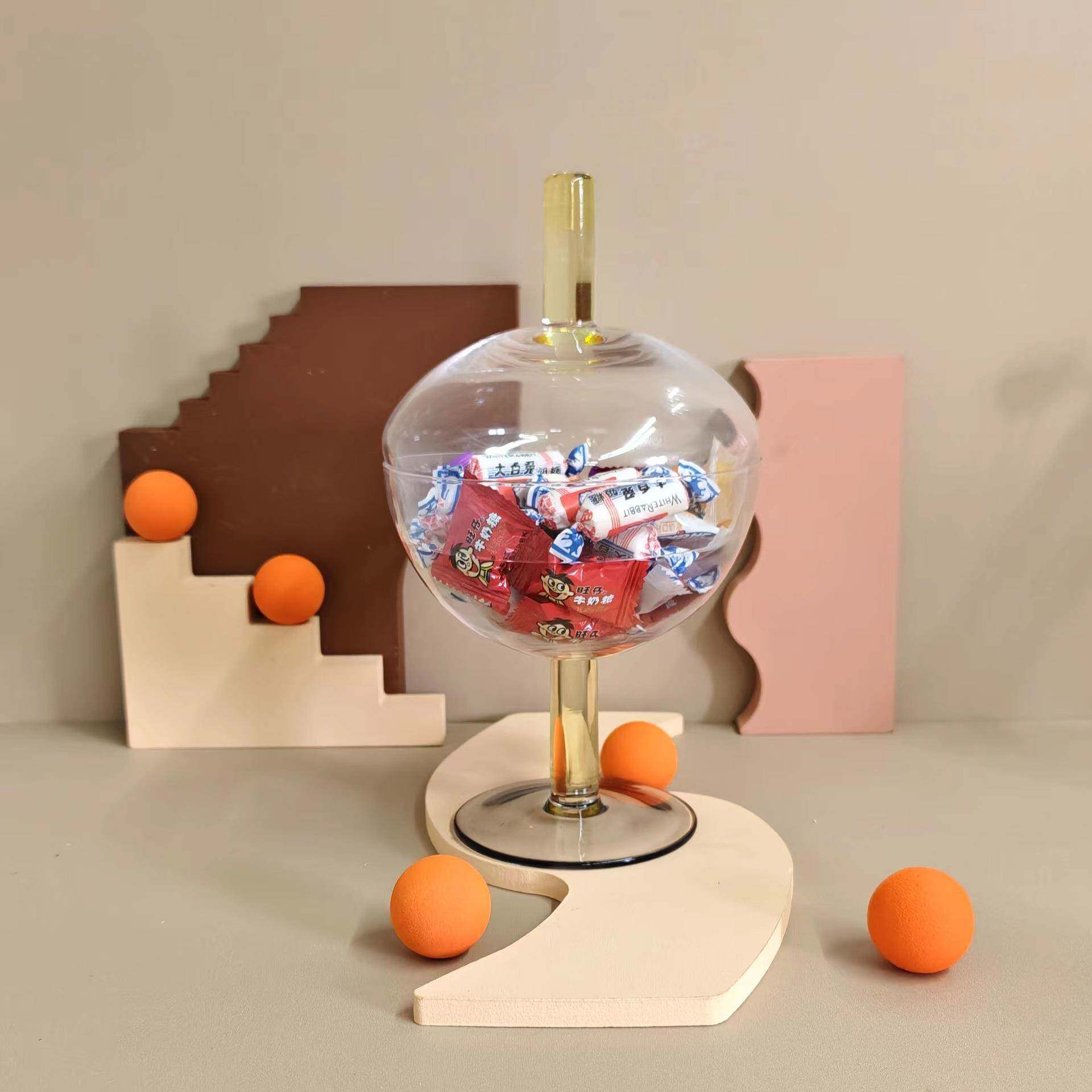 波兰人工吹制水晶玻璃彩色玻璃糖果收纳罐经典焦糖色储物罐密封罐