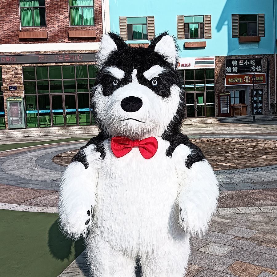 黑色充气哈士奇威武霸气长毛狗玩偶服卡通人偶活动巡演引流成人穿