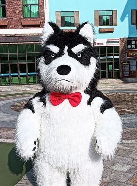 黑色充气哈士奇威武霸气长毛狗玩偶服卡通人偶活动巡演引流成人穿