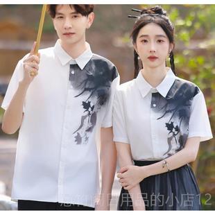 正品夏季风校服，中式初国中生诗歌朗诵表毕演校服，书法新墨染高