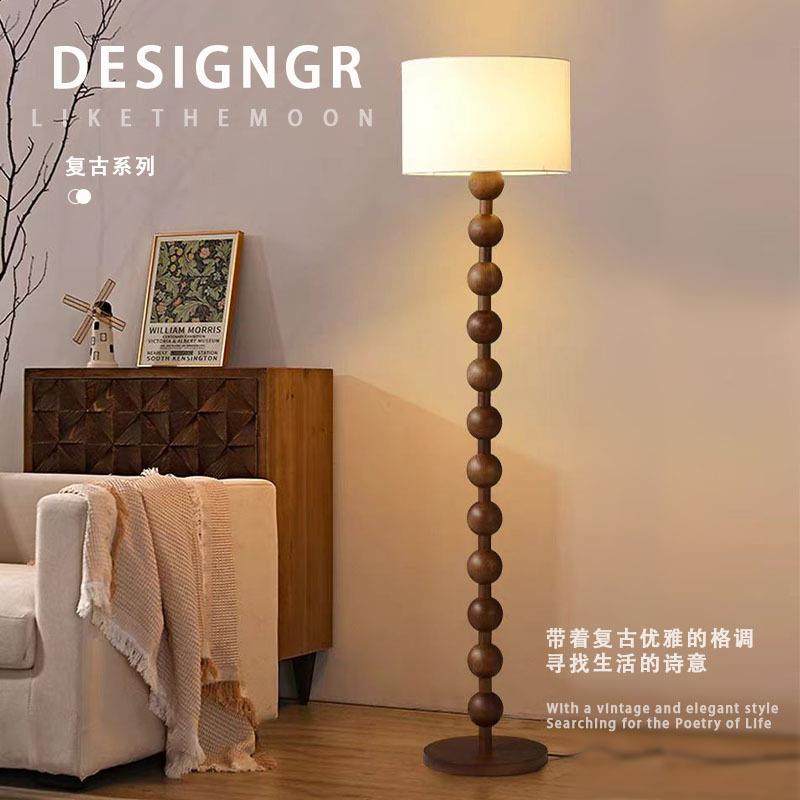 台灯复古风原木胡桃实木色中古落地灯客厅卧室书房简约法式氛围感