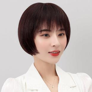 高档头假发女性夏季短真发然鲍勃发型人造母亲自圆发脸全套真发套