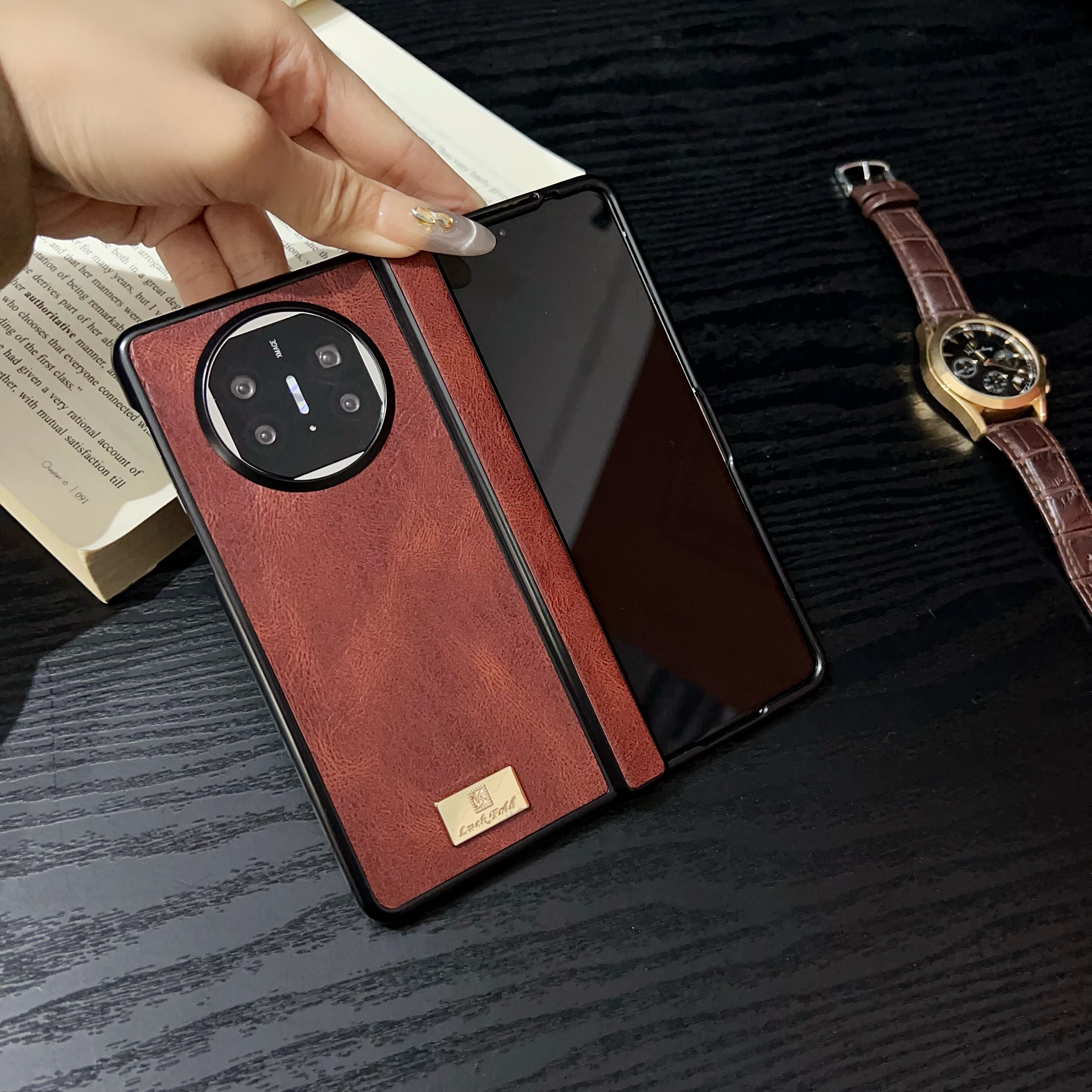 适用华为mateX6手机壳皮纹全包