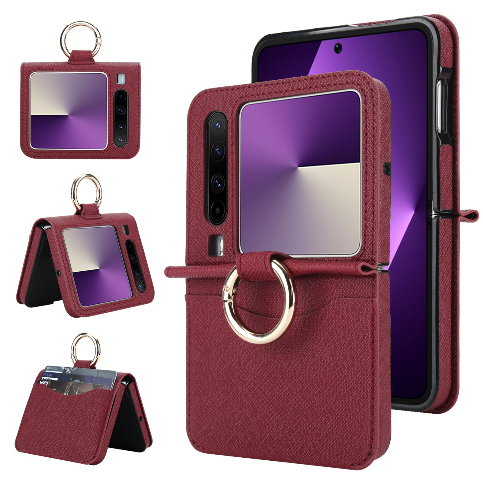 适用华为PuraX手机壳新款pocket2插卡指环扣十字纹折叠屏p50pocket s翻盖防摔保护套典藏版ins高级个性外壳