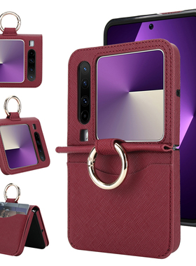 适用华为PuraX手机壳新款pocket2插卡指环扣十字纹折叠屏p50pocket s翻盖防摔保护套典藏版ins高级个性外壳