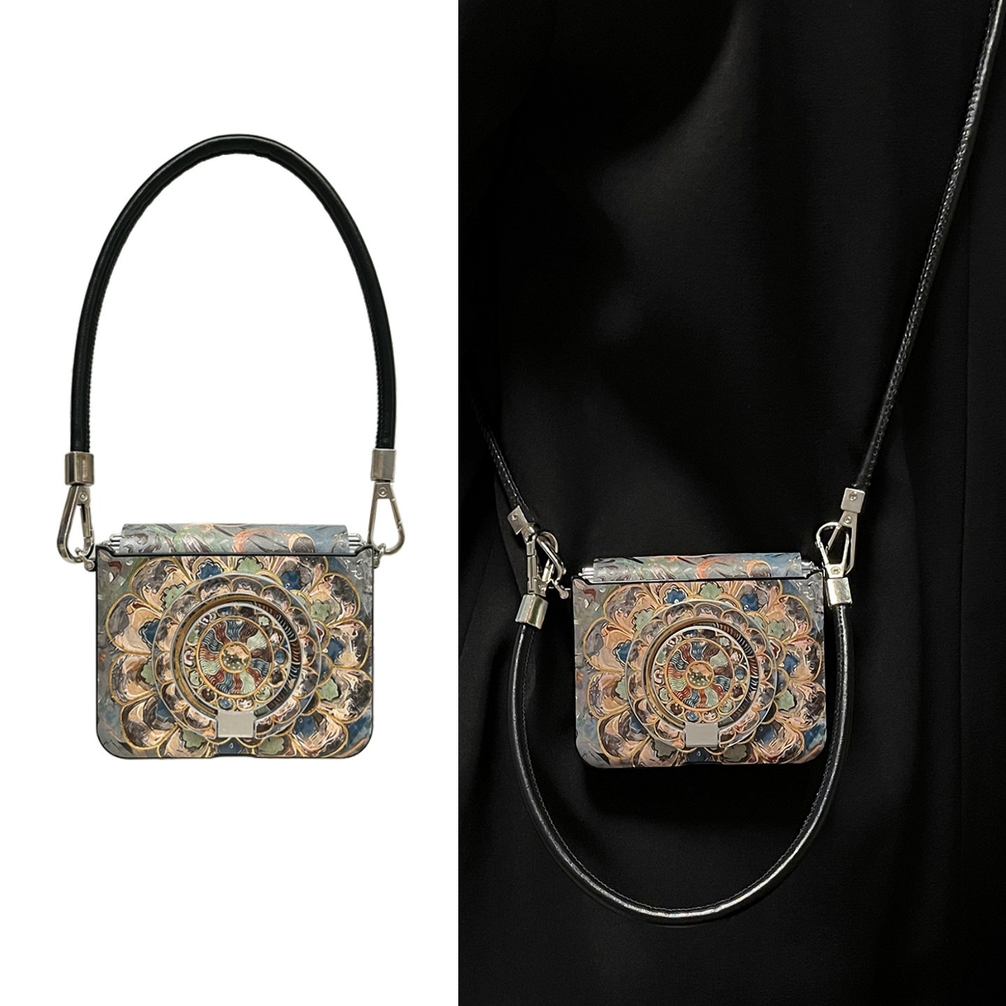 复古烫金油画太阳花磁吸支架适用华为purax手机壳折叠新款荣耀magicvflip2挂绳pocket2保护套novaflip