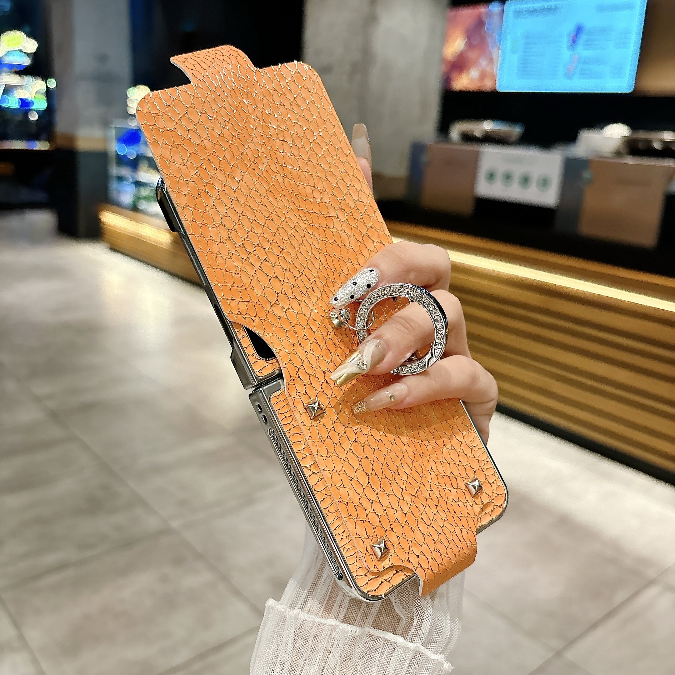 适用三星galaxyzflip6手机壳新款z flip5电镀蛇皮套中轴全包zflip7防摔折叠屏保护套zflip4时尚简约男女款