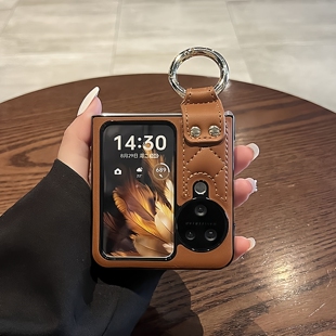 适用oppofindn3flip手机壳折叠屏vivoxflip新款小香风OPPOFindN2Flip皮质奢华秋冬深棕指环支架全包防摔外壳