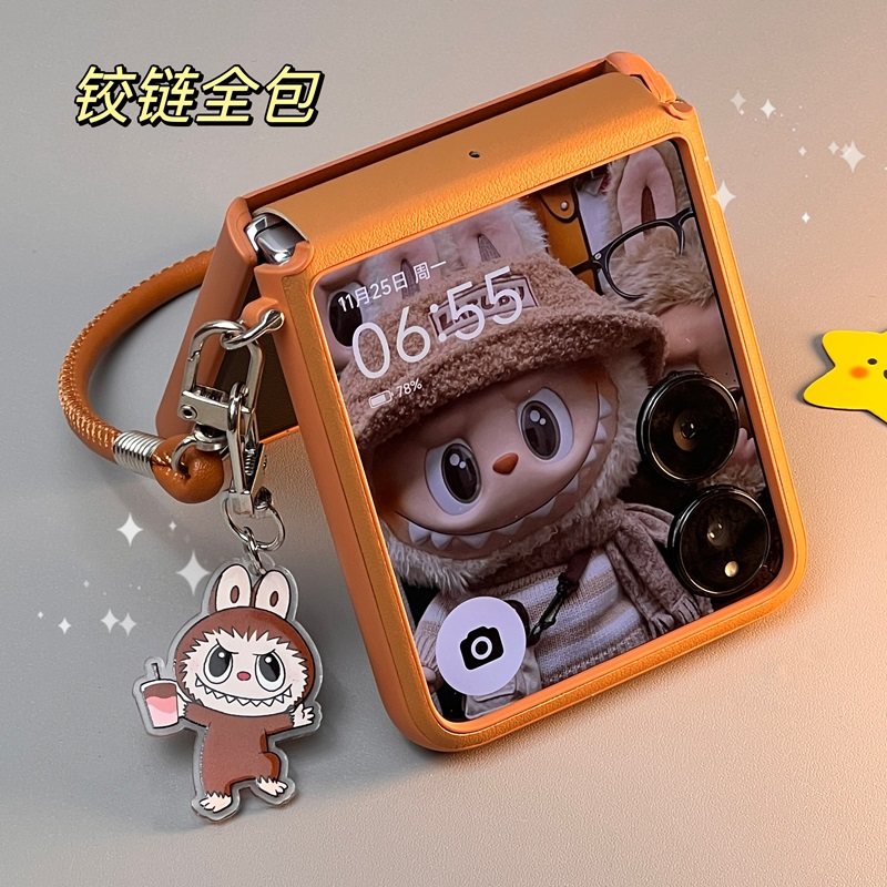 适用小米mixflip手机壳新款labubu折叠屏mixflip2保护壳荣耀magicvflip 2华为purax拉布布手提斜挎皮纹带挂绳