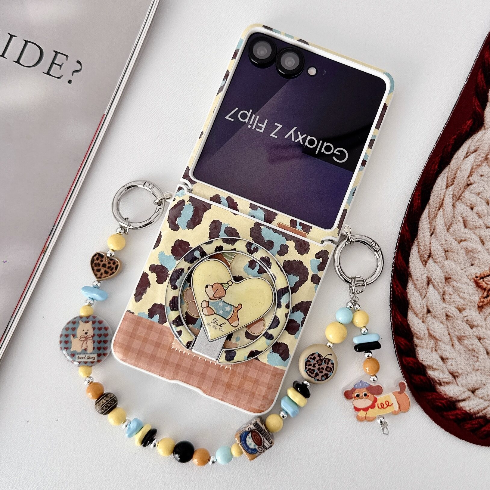 适用荣耀MagicVFlip2手机壳新款小米MIXFlip2豹纹KT猫中轴全包防摔折叠屏三星GalxyZFlip7/6保护套磁吸支架女