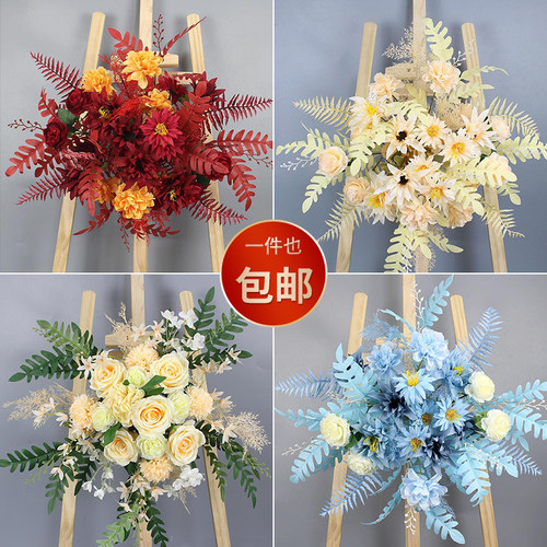 婚庆仿真路引花点背景拐角迎宾牌装饰花婚礼舞台T台花艺布置挂花