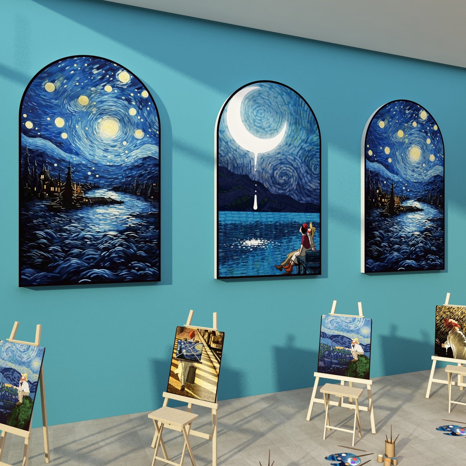 画室布置美术室教室装饰培训机构文化墙幼儿园美工室互动墙面环创