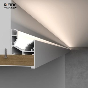 悬浮吊顶收边反光灯槽型材45度斜发光线型铝合金灯槽天花洗墙灯带