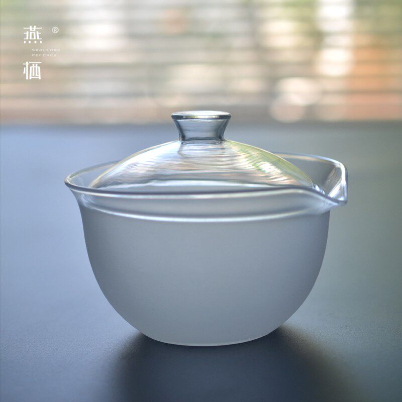 磨砂半透明手工玻璃手抓壶半雾泡茶碗盖碗耐热功夫茶具公杯泡茶器