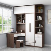拐角电脑桌连身L型实木颗粒板衣柜转角书桌书架组合卧室学生写字
