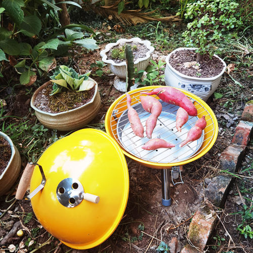 欧式圆形烧烤炉烤地瓜锅厚款小型烧烤架可携式烧烤架烧烤锅闷烤炉