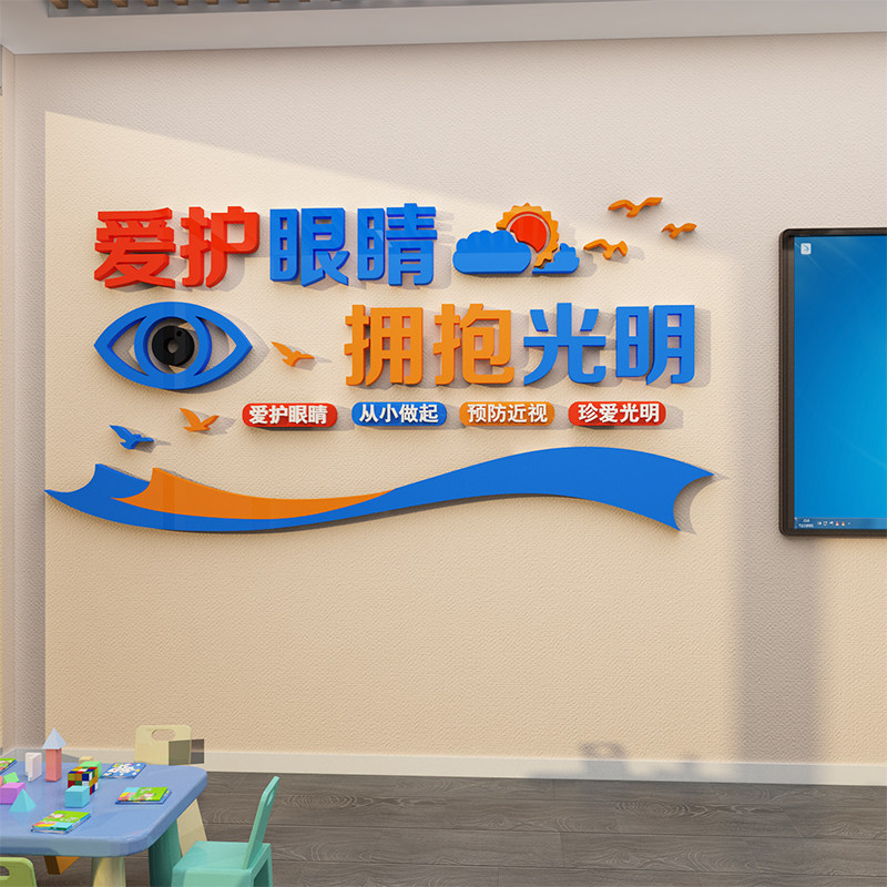 爱护眼睛眼镜店装饰品背景墙面贴纸画创意验光广告海报橱窗玻璃门