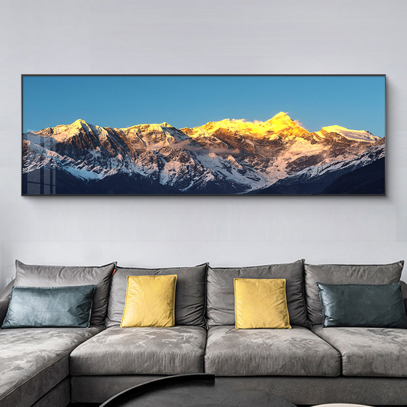 现代中式客厅横版日照金山装饰画沙发背景卧室床头办公室挂画招财
