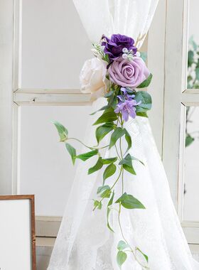 窗帘扎带花纱绑带装饰配件仿真鲜花纱帘带束带扣绑饰一对装系绳