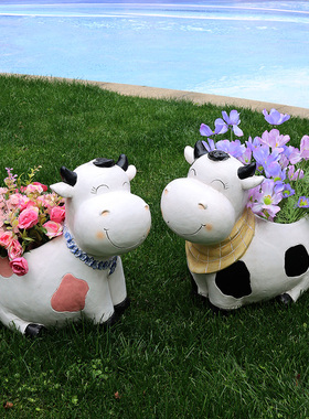 花园庭院阳台别墅卡通动物牛花盆园艺装饰品造景摆件盆器院子布置