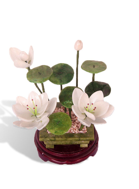 中式风格玉石白荷花摆件仿真莲花盆景家居装饰客厅佛堂供奉佛前花