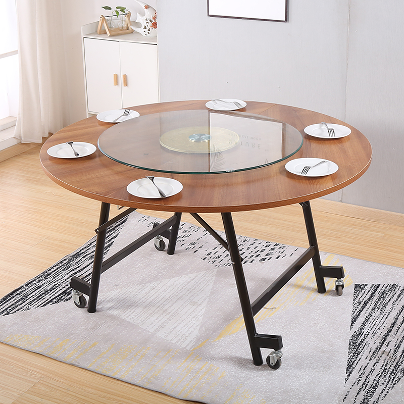 折叠圆桌餐桌家用饭桌小户型简易圆桌酒店实木圆形桌面饭店大圆桌