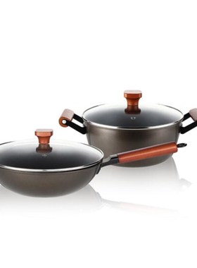 德世朗悦味精铁不粘锅两件套BDY-TZ612A家用汤锅24cm炒锅30cm锅具