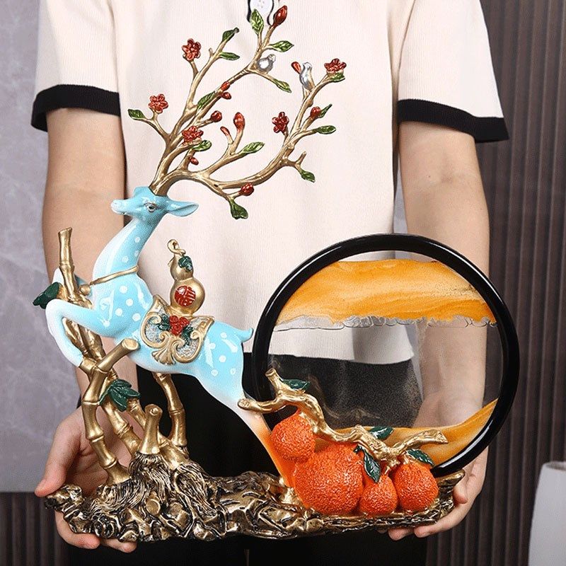 客厅玄关招财事事如意柿子鹿解压沙漏流沙画电视酒柜乔迁新居摆件,家居饰品,装饰摆件,淘宝优惠券,粉丝福利购,淘宝优惠卷