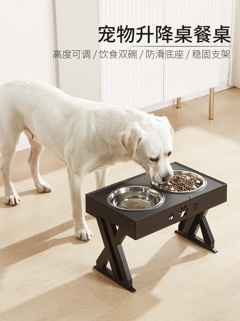 宠物狗碗桌子护颈椎大型犬不锈钢双碗高脚慢食碗防打翻水碗狗食盆