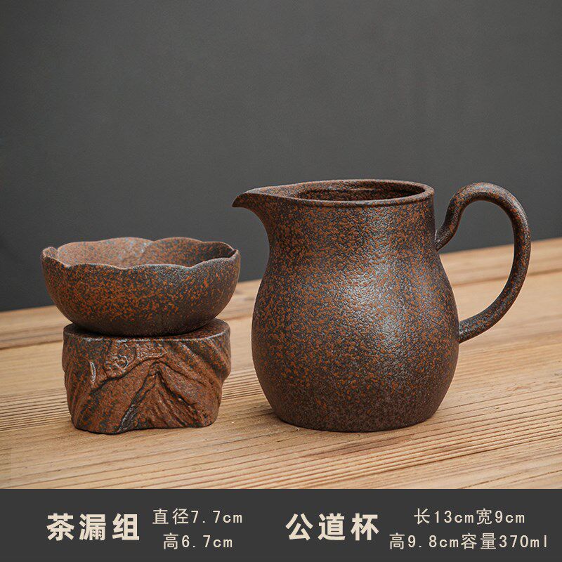 粗陶公道杯茶海陶瓷分茶器公杯匀杯茶漏茶滤复古过滤茶隔功夫茶具