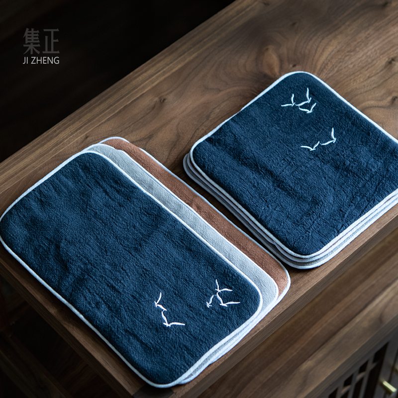 集正 素色棉麻茶巾 夹棉加厚洁方巾吸水茶抹布茶道养壶巾小席巾