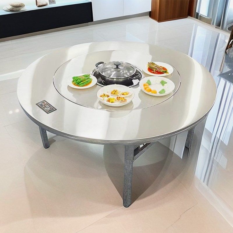 不锈钢圆桌冬天火锅桌子下沉式电磁炉一体内置转盘可折叠家用商用,住宅家具,不锈钢/PVC餐桌,淘宝优惠券,粉丝福利购,淘宝优惠卷
