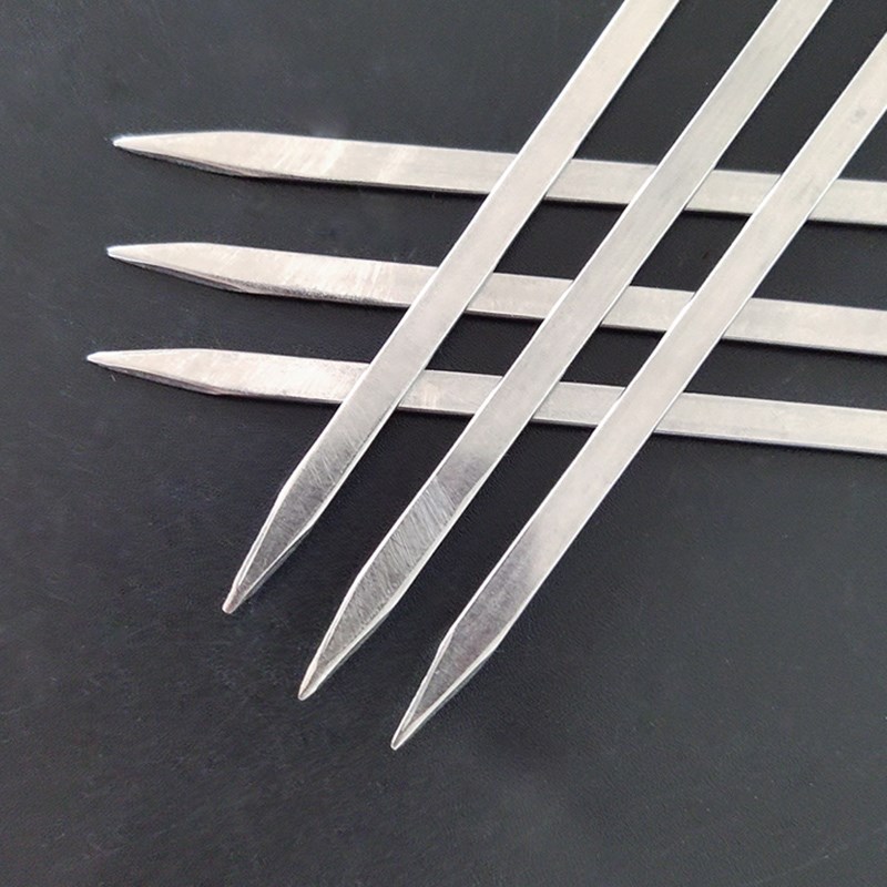 不锈钢木柄扁签子304 烧烤肉签工具烤串用品配件羊肉串针铁签加厚